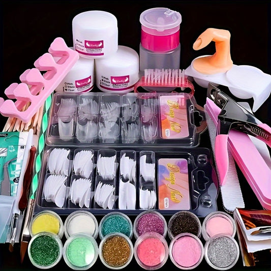 Acrylic Nail Kit for Beginners 12 Color Glitter Acrylic Powder White Clear Pink Acrylic Powder Nails Extension Professional Nails Kit Acrylic Set Manicure Tools Acrylic Supplies for Women
