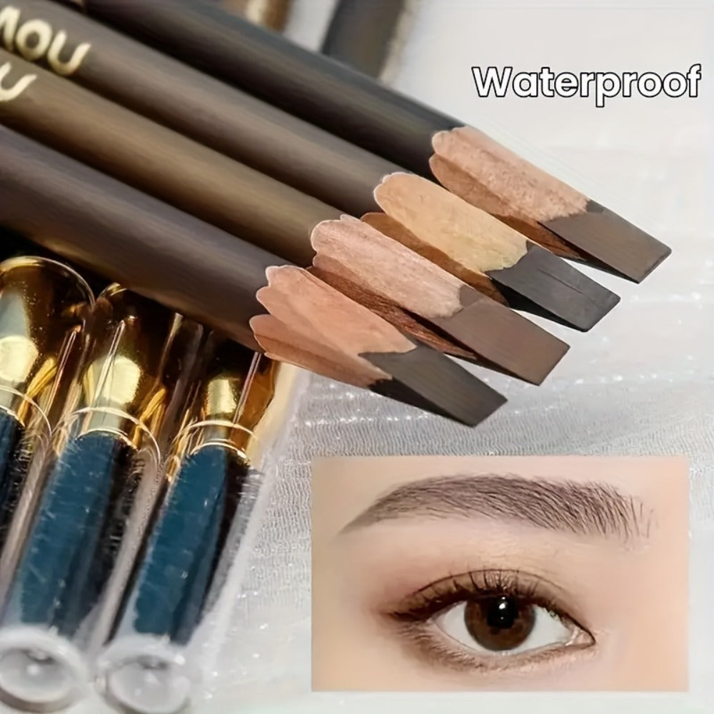 Waterproof Eyebrow Pencil 4-Pack - Smudge Proof Long Lasting Double-Ended with Built-In Brush, Sulfate Free, Natural Look for All Skin Types