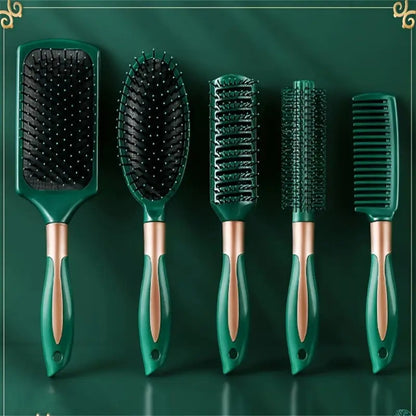 Hair Comb Set 5 Piece — Cushion Brush, Curling Comb, Detangling Comb, Anti-Static Comb & Scalp Massage Comb for Women, Smooth Hair Care Styling Kit