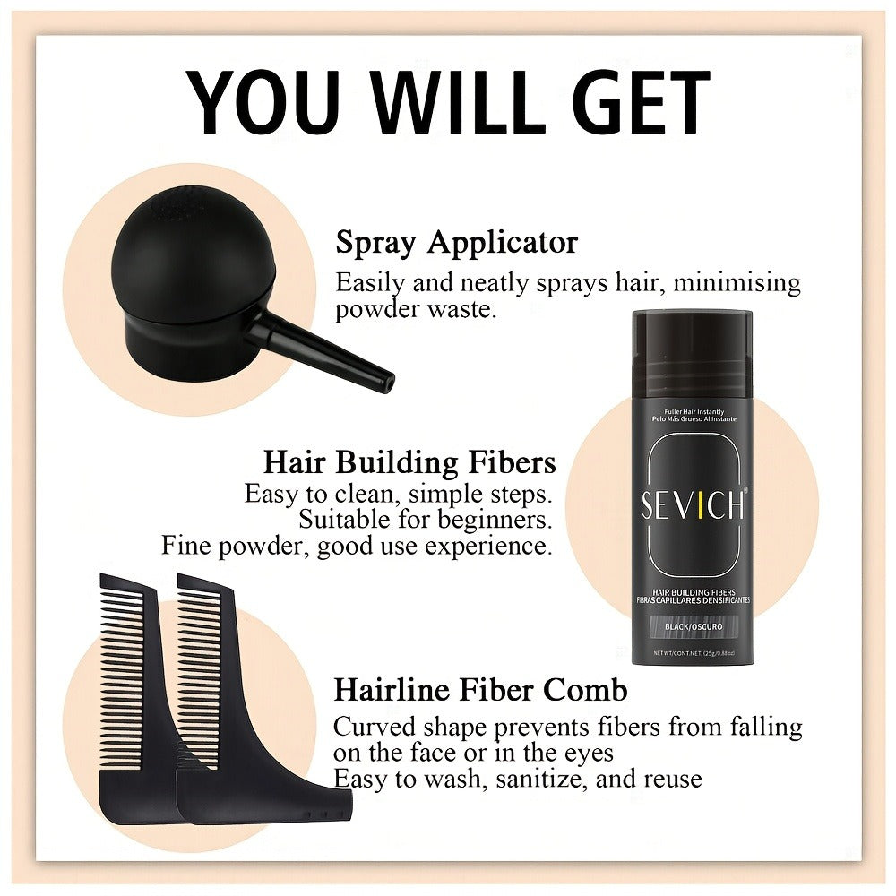 Hair Thickening Fibers Set 2-in-1 with Applicator - Natural Volume & Fuller Look for Thinning Hair, All Hair Types, 8 Colors, 3pcs or 4pcs Set