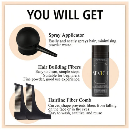 Hair Thickening Fibers Set 2-in-1 with Applicator - Natural Volume & Fuller Look for Thinning Hair, All Hair Types, 8 Colors, 3pcs or 4pcs Set