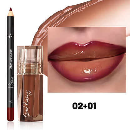 Lip Gloss & Lip Liner Set - Hydrating Water-Gloss Finish with 3D Precision Liner | Dewy Moisturizing Lip Duo for All Occasions | Versatile Makeup Gift for Women