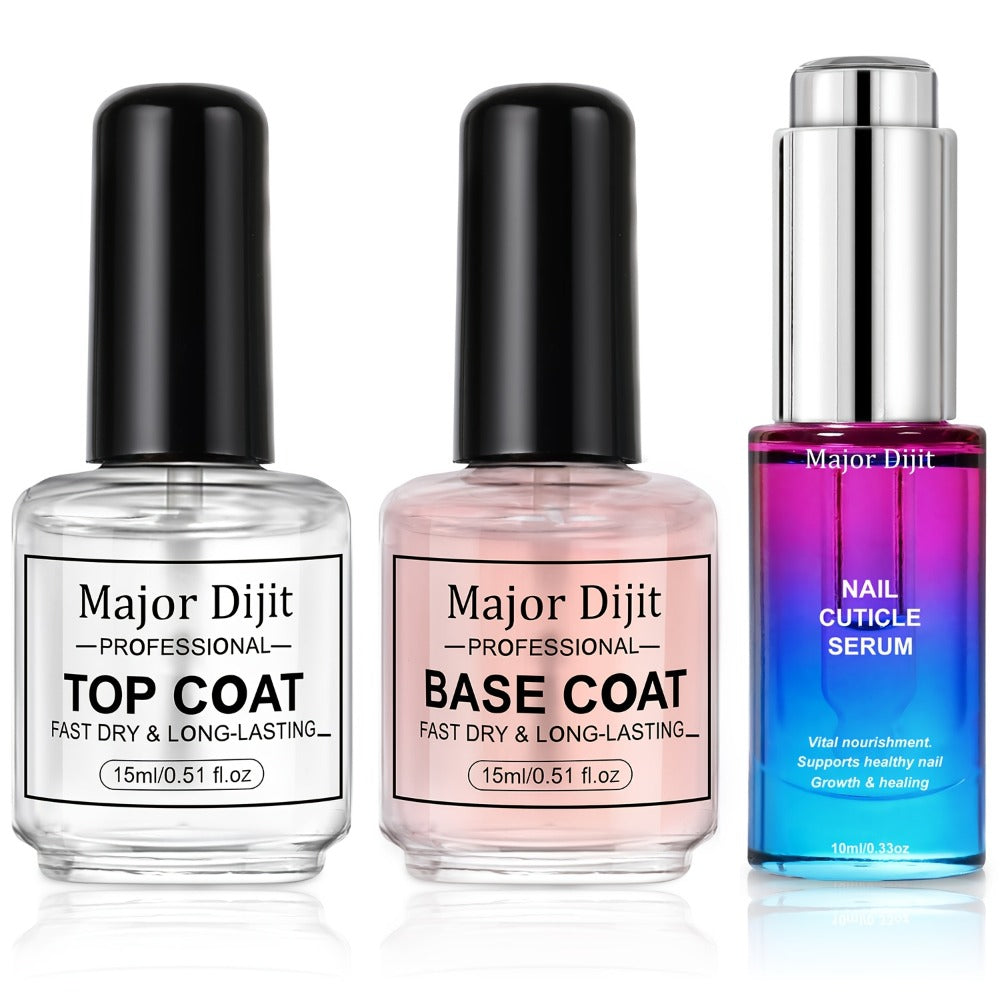 Nail Care Kit: Base Coat, Top Coat/Nutrient Oil/Drying Agent Set, 15ml/0.5oz, High Gloss, Long-lasting, Air Dry, Non-gel, Suitable For Home Nail Care