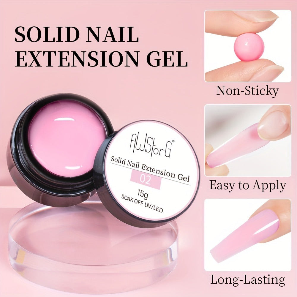AWStorG 5pcs/Set Solid Gel Builder For Nails Starter Kit Clear Nude Nail Extension 3D Gel Nail Art Nail Glue For Acrylic Nails Rhinestone Gel Sculpture Molding Gel Hard Gel With Flower Molds Sculpting Brush