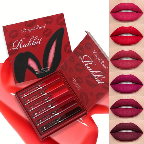 Lip Glaze Set 6 Pcs Red - Long-Lasting Non-Transfer Squalane Formula, Moisturizing Lip Tint for Beginners & Beauty Lovers, Vibrant Red Lip Color Gift Set