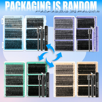 Lash Clusters Kit 720Pcs Individual Eyelash Extensions 30D 50D 80D 100D C Curl Wispy Cluster Lashes with Bond Glue & Tweezers DIY Lash Extension Kit for Beginners Natural Dramatic Eye Look