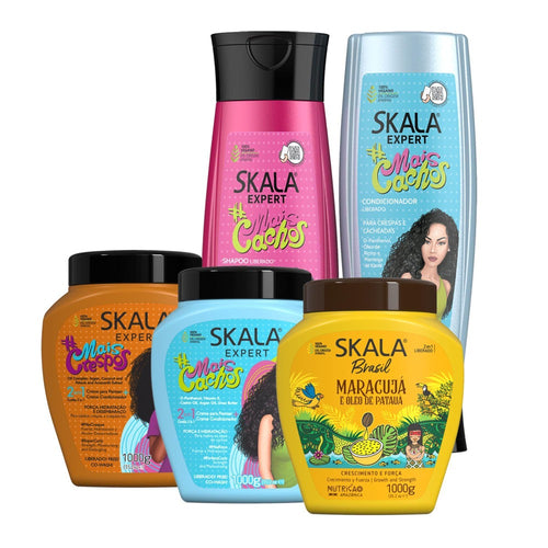 Curl Hair Care Kit 5-Piece Skala Expert - Mais Cachos, Maracuja & Mais Crespos Treatments 1000g + Shampoo & Conditioner 250ml for Wavy Curly Coily Hair Frizz Control Hydration