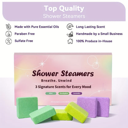 Shower Steamers Aromatherapy 6pcs Essential Oil Shower Tablets Eucalyptus Lavender Mint Citrus Jasmine Grapefruit Natural Spa Shower Bombs Self Care Gift for Women Men Bath Tablets