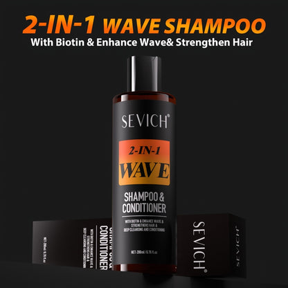 Biotin Wave Shampoo & Pomade 2-in-1 for Men - 360 Wave Deep Cleansing Conditioning Hair Product - Strengthens Hair, Defines Waves with Glycerin Formula, 200ml