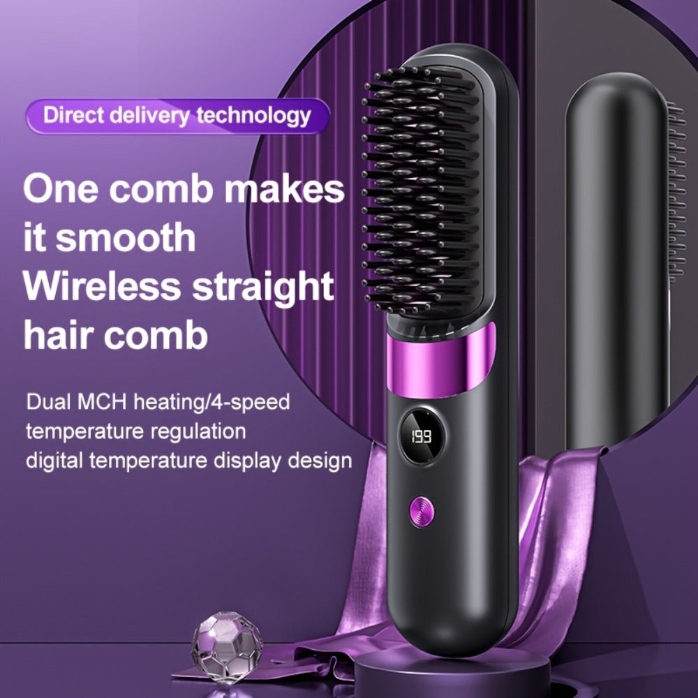 Straightening Brush, Portable Heated Comb, Travel Straightening Comb, Quick- Mini Cordless Straightening Brush, Heat Protection, Ideal for Travel And Daily Use, Suitable for Men's Beards And Women's Hair, Gift for Women And Men