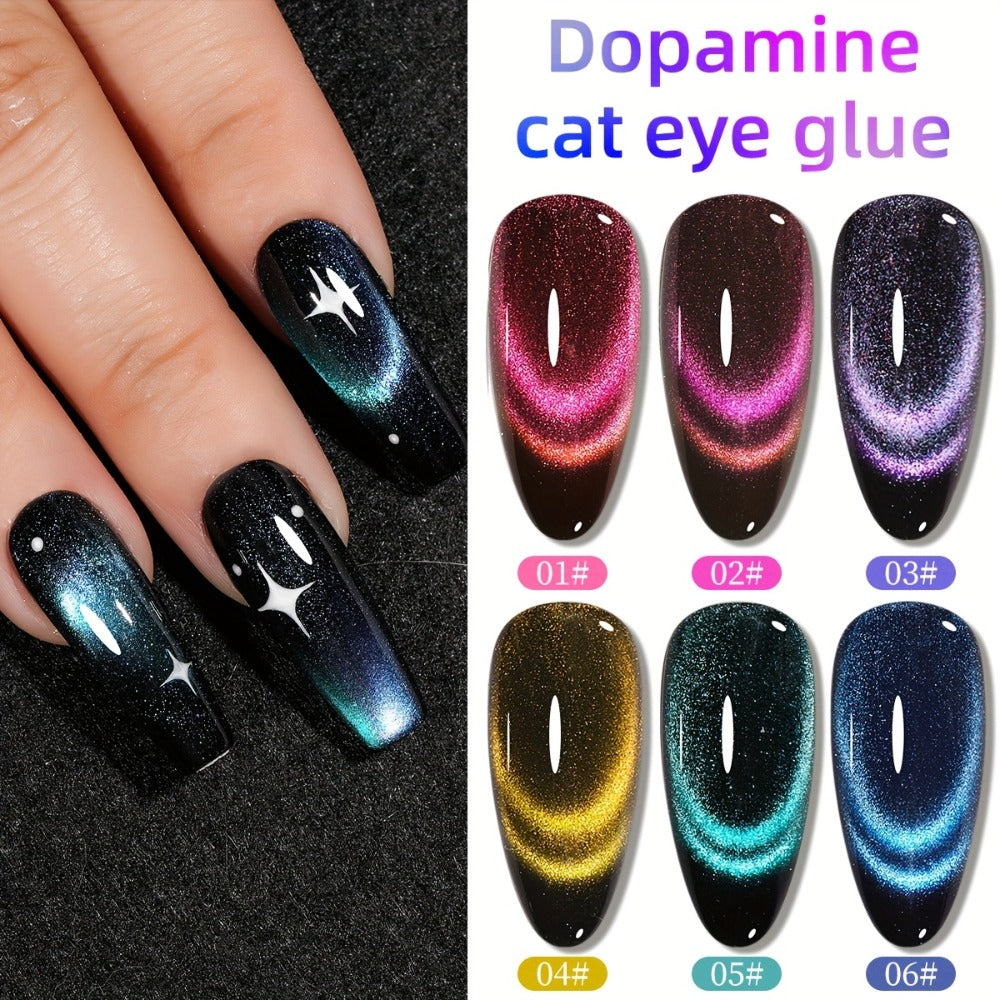 XEIJAYI Photo Frame Bottle Dopamine Cat Eye 6pcs--- Ultra-Bright Dopamine Series Cat Eye Gel Set with, Spring-Summer Fashion Nail Art Kit for Salon DIY Design, Shiny Glossy Stylish Cat Eye Art for Salon Manicure