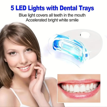 LED Teeth Whitening Kit with 5 Whitening Gel Enamel Safe Professional Home Teeth Whitening Light Tray Set Gift for Women Men Parents Girlfriend Boyfriend White Blue