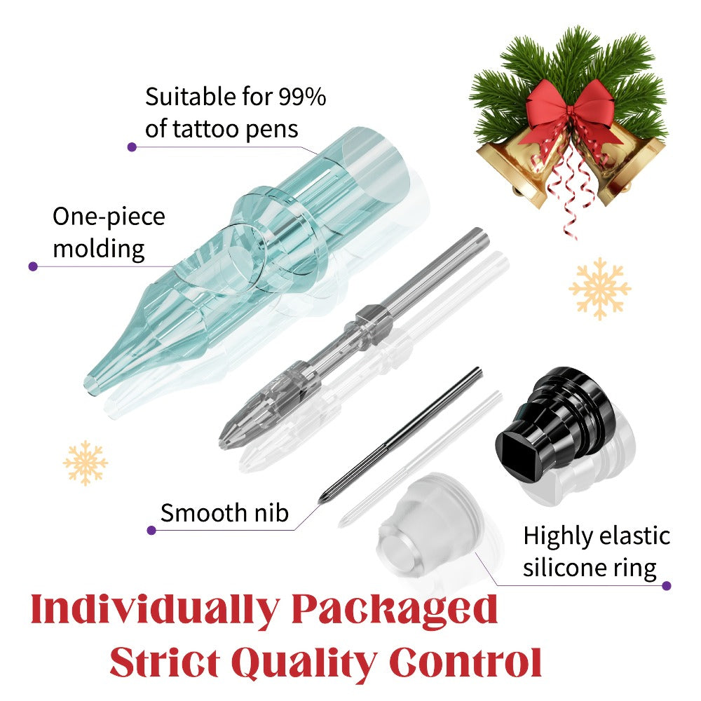 Tattoo Cartridge Needles #10 #12 Standard & Bugpin Round Liner Curved Round Magnum - Assorted 03 05 07 09 11 Disposable Needles for Beginners & Artists, 20/50pcs