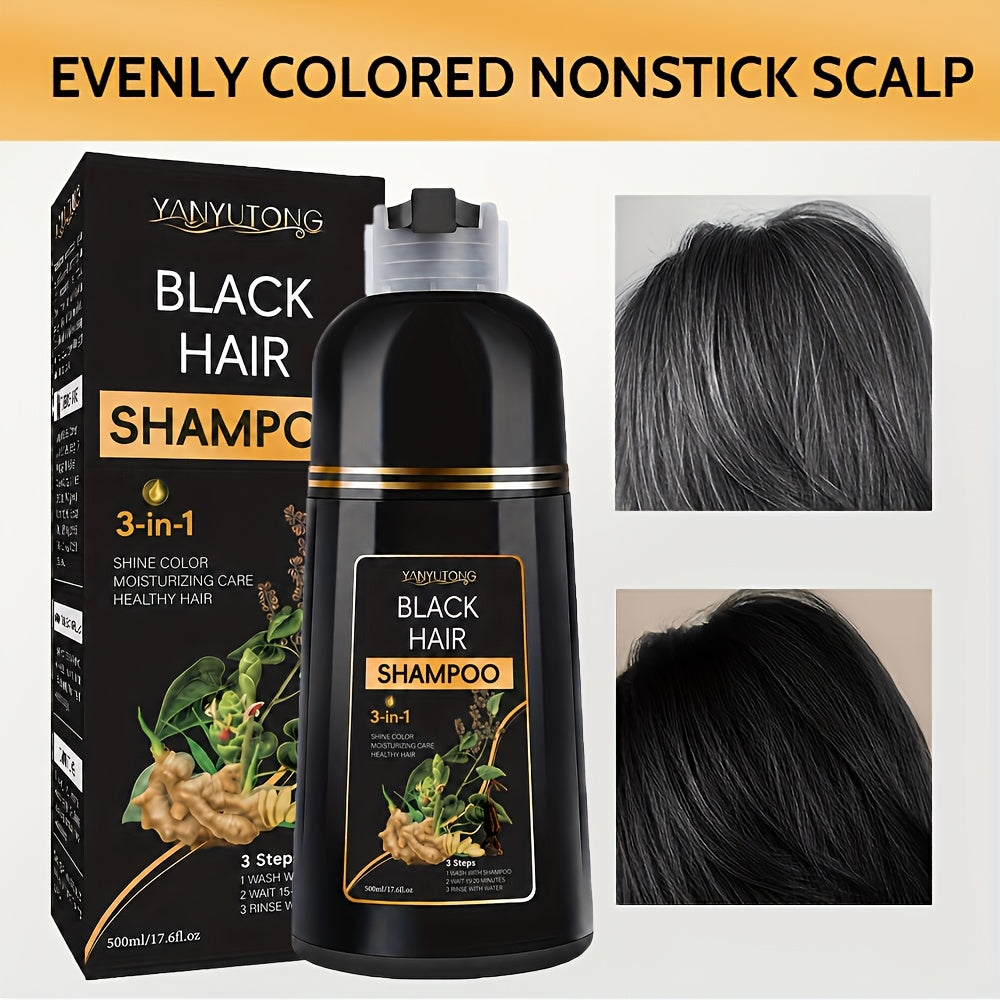 16.91oz 3-in-1 Black Hair Dye Shampoo, Covering White Hair, Herbal Hair Dye Shampoo - Natural And Healthy Plant Ingredients, Quickly Complete Hair Dyeing, Moisturize And Care For Hair, Suitable For Both Men And Women, Father'S Day Gift
