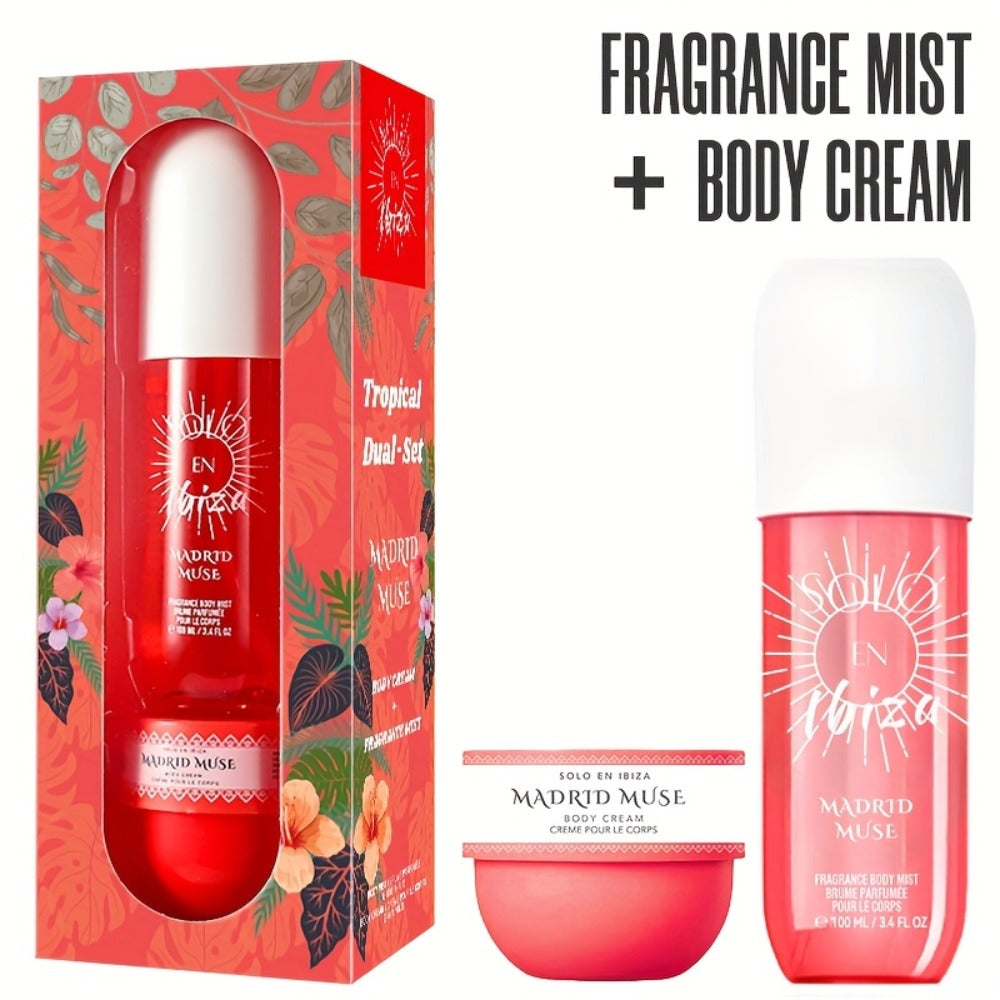 Body Hair Fragrance Mist Gift Set 2-Piece SOLO EN IBIZA Perfume Mist Body Cream Long Lasting Vanilla Fruit Scent 3.4 fl oz Unisex for Men Women 4 Scent Varieties