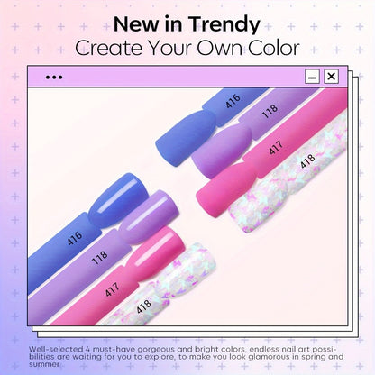 Dip Powder Nail Kit Spring Colors 4 Shades Purple Blue Pink Butterfly Glitter with Base Coat Activator French Nail Art Salon Manicure Set