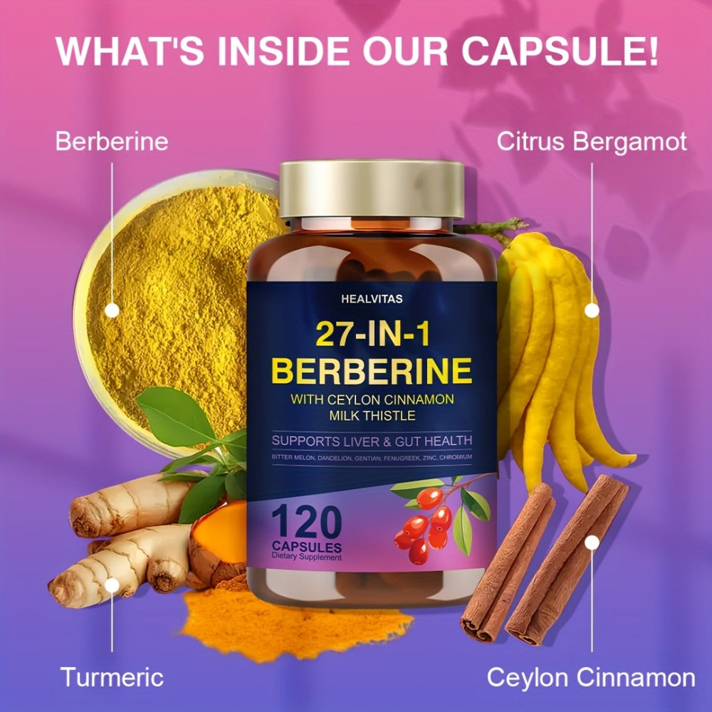 Berberine Supplemen, with Berberine Ceylon Cinnamon & Milk Thistle Green Tea Aloe Vera- Activating Natural Herbal Formula, Liver & Gut Health Support, Gluco Golden Advanced - Digestive Health Support Healthy Immune System Support.