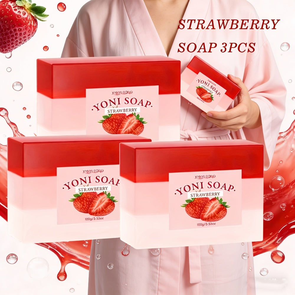 100g 3pcs Of Ladies' Strawberry Intimate Soap That Cleanses The Skin And Balances Value, Soap And Bath Products