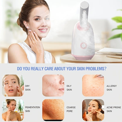 Nano Ionic Facial Steamer Deep Pore Cleansing Warm Mist Humidifier Vaporizer Home Sauna Spa Skin Moisturizing 3-in-1 Portable Large Tank Pink Gift for Women