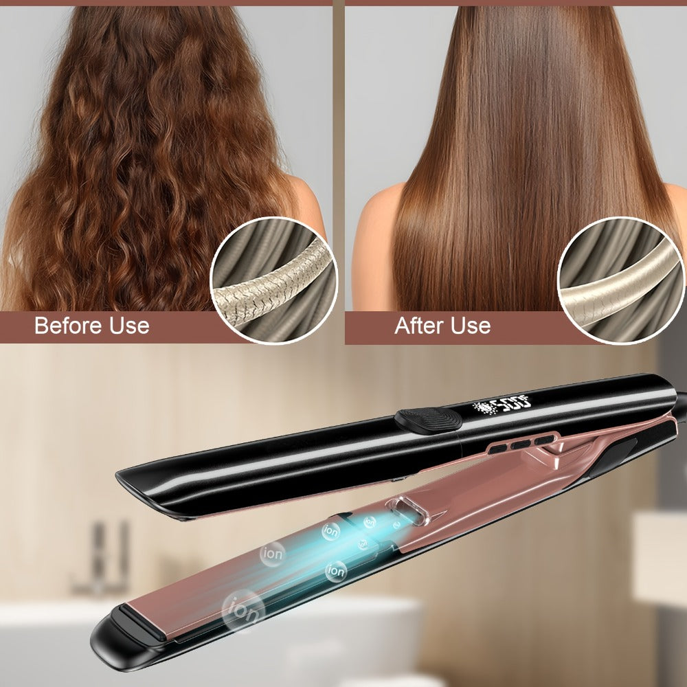 Hair Straightener, 1 Inch Flat Iron Straightener And Curler 2 In 1, Professional Ceramic Ionic Dual Voltage Straightener For Less Frizz, Shinier Smoother Hair