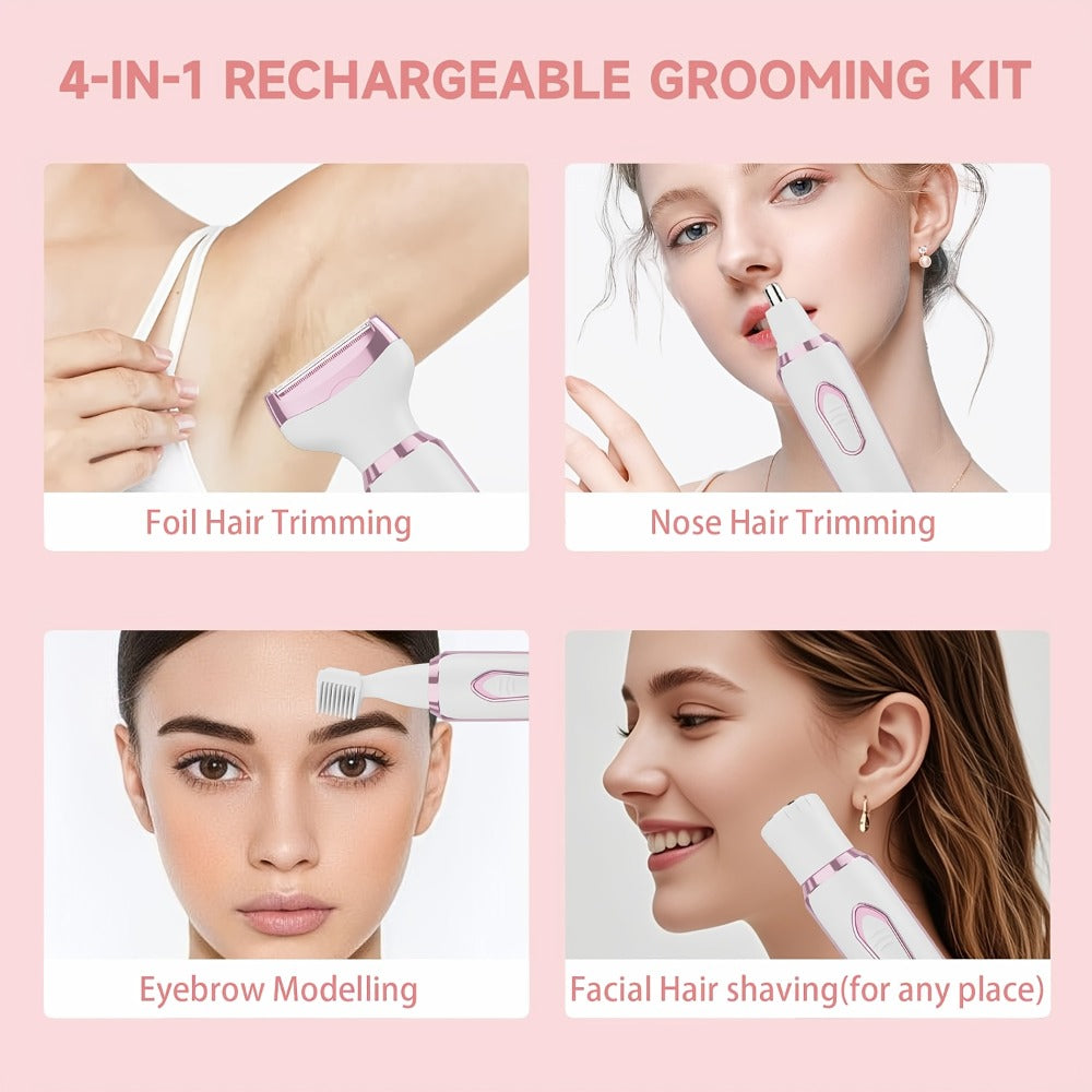4In1 Women'S Electric Hair Remover Multifunctional Women'S Electric Shaver Trimmer Set Bikini Line Trimmer for Women USB Rechargeable for Eyebrows, Nose, Face Legs Hair Removal Portable Gentle Perfect Gift for Women