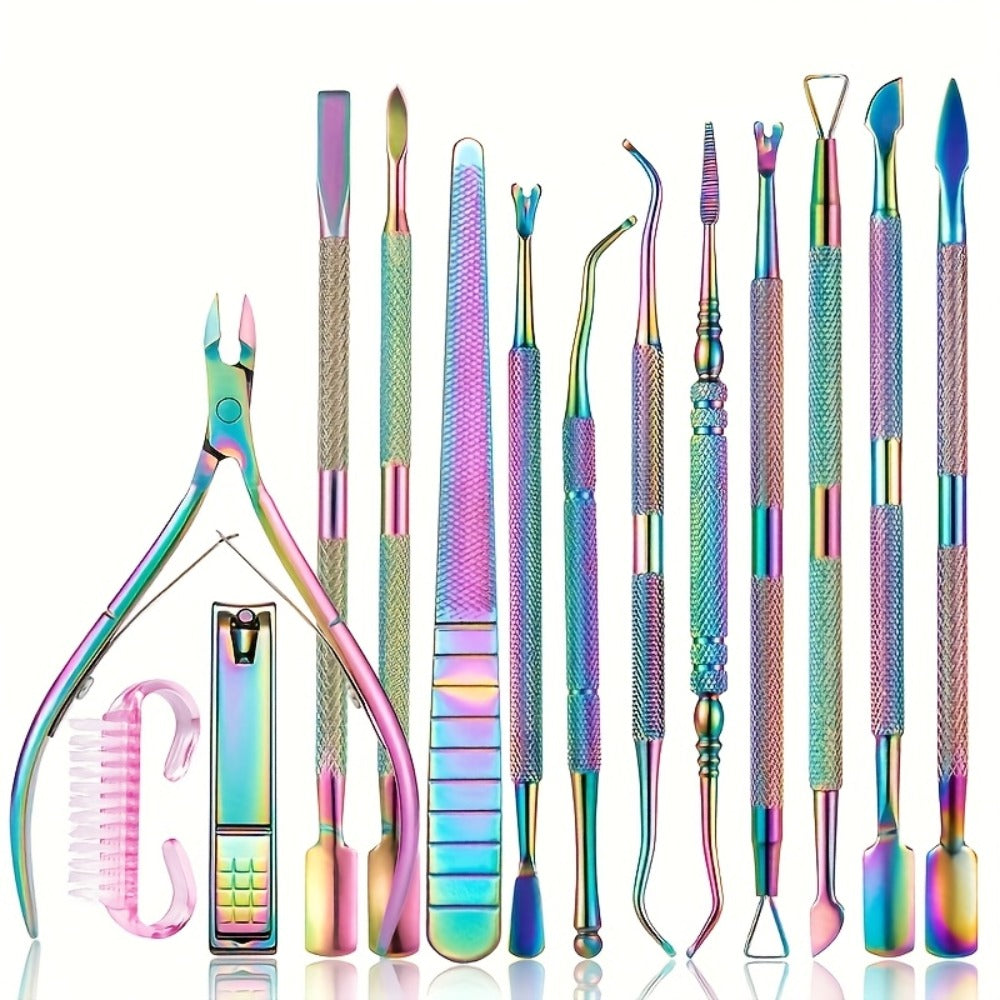 15pcs(Box Included) Professional Stainless Steel for nail Care -cuticle Nippers- Cuticle Pusher, for nail File, Gel Polish Remover, And Manicure Pedicure Tools For Nail Technicians- for nail Tech Must Haves