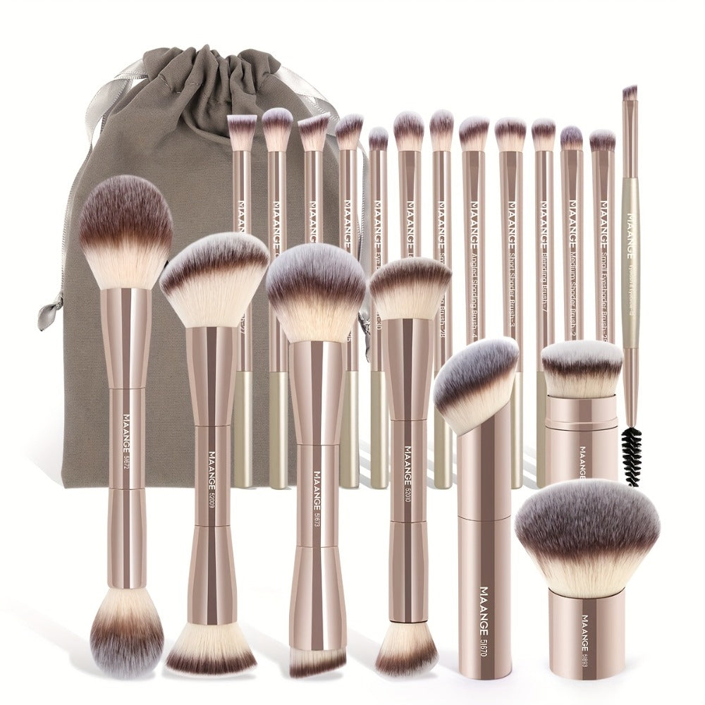 MAANGE 20pcs Aluminum Tube Facial Makeup Brush Set+storage Bag, Foundation Make-up Brush, Powder Blusher Brush, Powder Brush, Eye Makeup Brush, Kabuki Makeup Brush, Travel Portable, Multi-functional Makeup Brush Set