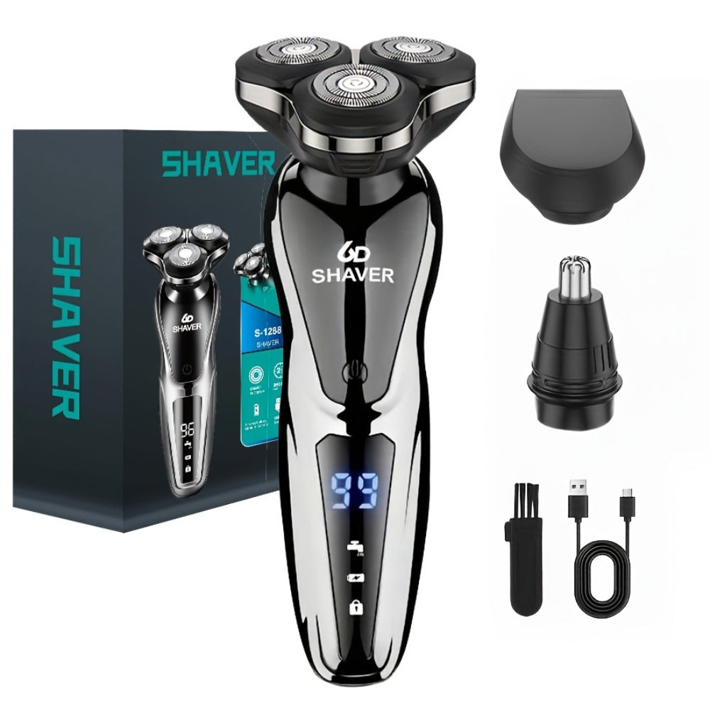 Men' 3-in-1 Electric Razor & Shaver - Portable Beard Trimmer with 3D Floating Blade, Digital Display Suitable for Nose Hair Trimmer, Ear Hair Shaver, Eyebrow Grooming Machine, - Shaving Device
