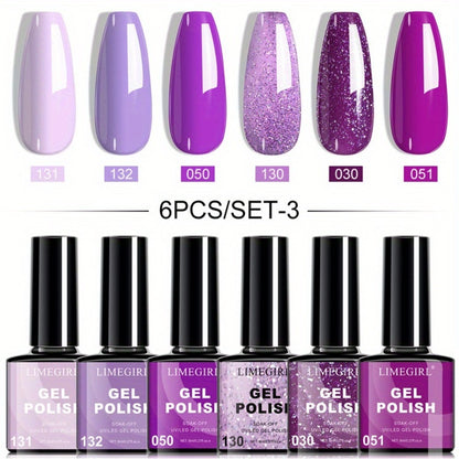 Gel Nail Polish Set 6pcs Hypoallergenic - Fall & Winter Glitter and Solid Colors Soak-Off UV LED Gel, Toxin-Free Long-Lasting Home DIY Nail Art Kit, Gift for Nail Lovers & Christmas