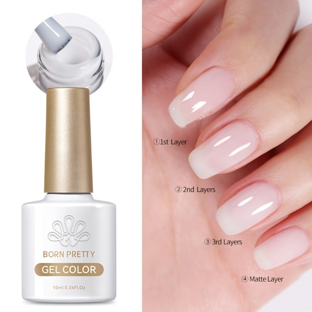 BORN PRETTY Milky White Jelly Nude Gel Nail Polish 0.34oz White Translucent Soak Off Gel Vernis Semi Permanent Need Light