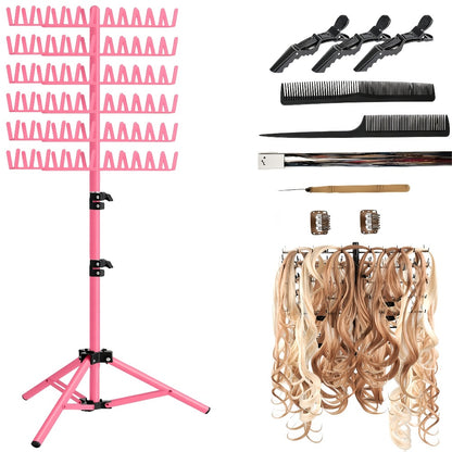 Braiding Hair Rack Standing Hair Extension Holder Hanger Height Adjustable Foldable 144 Strands Organizer for Knotless Box Braids Cornrows Hairstylists