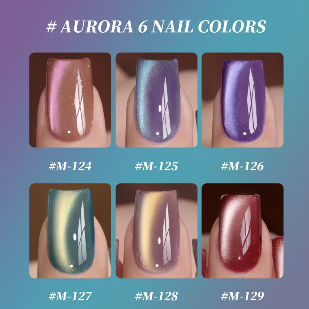 XEIJAYI Frame Bottle Aurora Cat Eye Set -- Ultra-Bright Aurora Cat Eye Nail Polish 6pcs Set, Trendy Spring Nail Art, Stylish Salon Artistic Cat Eye Gel, Shiny Luster with Changing Colors, Women's Nail Art Tools, Dazzling Cat Eye Nail Design.