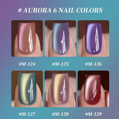 Magnetic Cat Eye Gel Nail Polish Set 6 Colors Aurora Dopamine Bubble Summer - Color Shifting Shiny Luster Soak-Off UV LED Salon Quality Nail Art Kit for Women Spring Summer Trending Shades