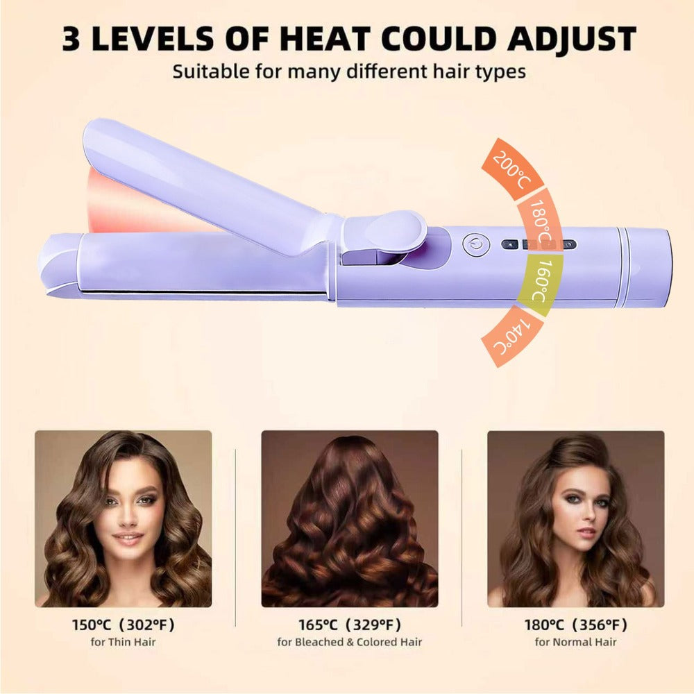 Portable Mini Cordless Curling Iron for Curling And Straightening, Ceramic Mini Hair Curler with 4 Adjustable Temperature, USB Rechargeable for Travel, Fashion Styling Tools, Mother'S Day Birthday Christmas Gift