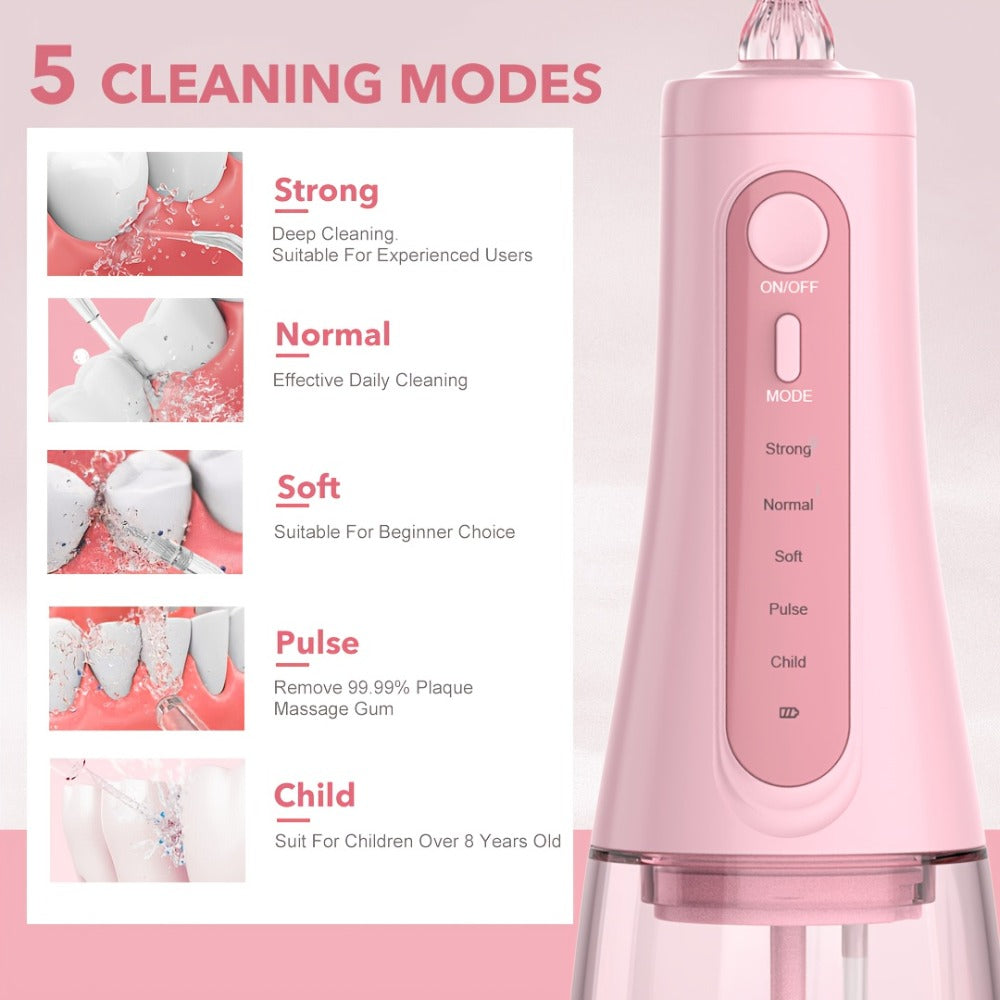 Water Dental Flosser Oral Irrigator — 5 Modes, 6 Tips, IPX7 Waterproof, 350ml Cordless Rechargeable Water Flosser for Braces, Bridges, Travel & Home Teeth Cleaning