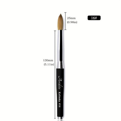 Kolinsky Acrylic Nail Art Brush Round Head 100% Pure Kolinsky Black Metal Handle Professional Manicure Nail Extension Brush Size 12 14 16 18