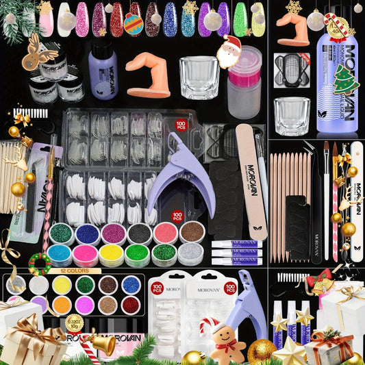 MOROVAN Super Value Nail Art Set: PINK CLEAR WHITE Acrylic Powder Combination, One Bottle Of 1.35oz Nail Liquid, A Tool Kit with Nail Clippers, And12color Glitter Powder. All-in-one Solution to Effortlessly Create Stunning Nails.Gift Advanced Nail Art