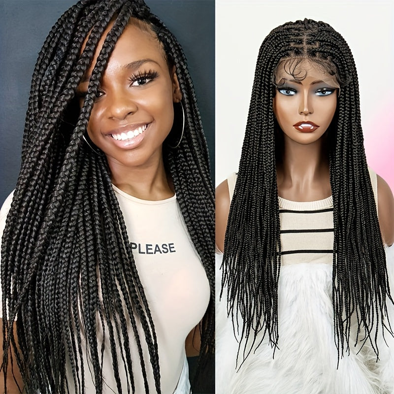 Knotless Box Braid Wig for Women — 360° HD Full Lace Synthetic Lace Front, Handmade Faux Locs, 26 & 38 Inch, Protective Style, Multiple Colors, All Ethnicities