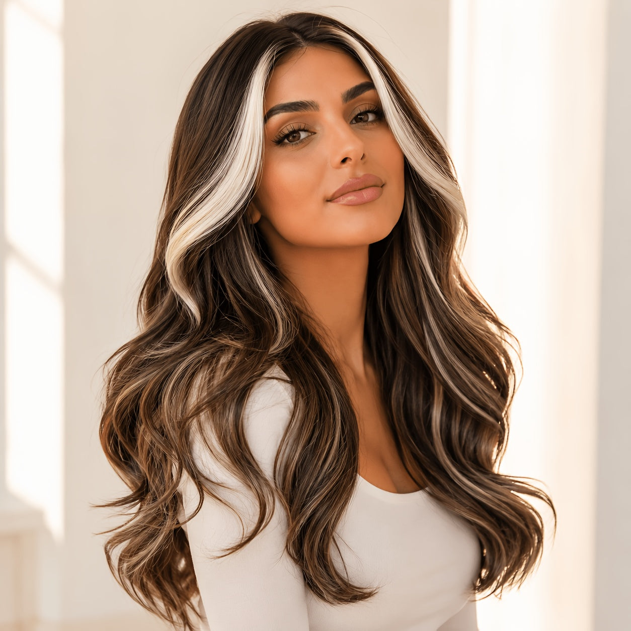 Synthetic Wig Heat Resistant Long 24 Inch for Women - Natural Daily Wear Party Beginner Friendly Multi-Color Dark Brown Ivory Golden