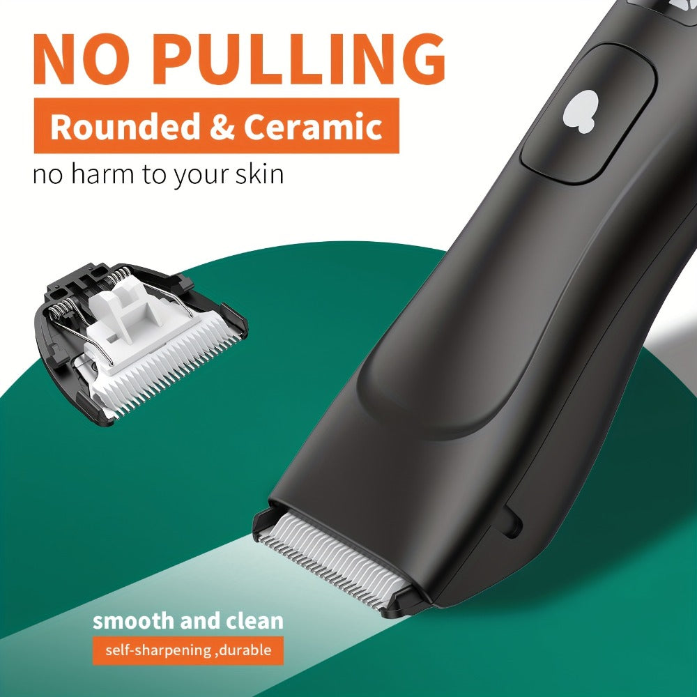 Ball Trimmer For Men - IPX7 Body Hair Trimmer, Ceramic Blade, LCD Battery Display, Replaceable Blade Head, Electric Groin & Pubic Shaver ES030