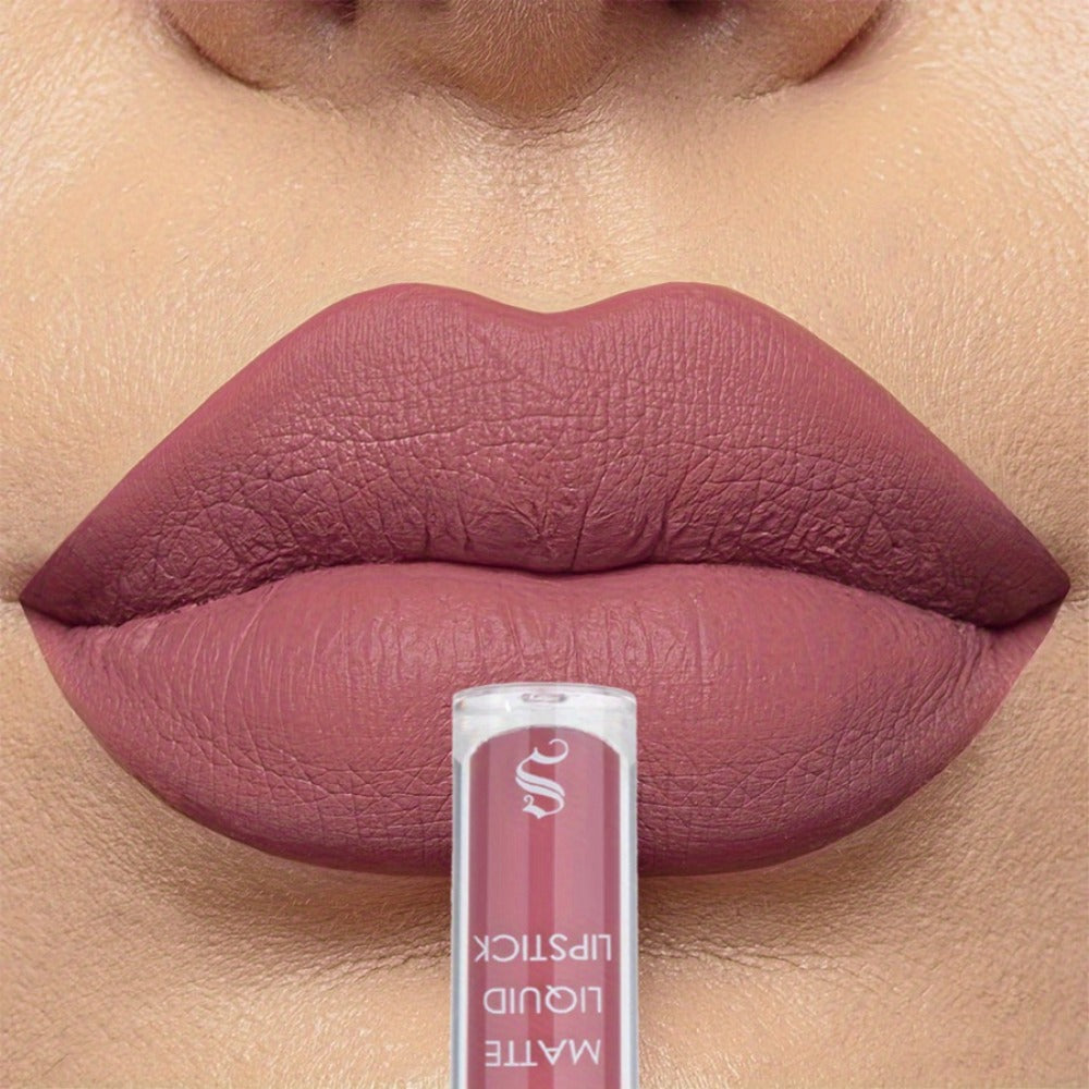 Matte Lip Glaze Set of 3 — Long-Lasting Waterproof Velvet Lip Mud in Brown, Pink & Red, Non-Stick Non-Greasy Formula, Cute Bear Packaging, Perfect for Daily Wear, Party & Festival Makeup