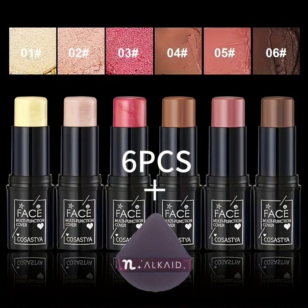 6pcs, 3 In 1 Multi-color Multifunctional Waterproof Makeup Sticks, Natural Face Multifunctional: Blush, Eyeshadow, Touch-ups, Lasting All Day, Moisturizing And Glossy, Pink And Brown Shimmering, A Must-have Gift!