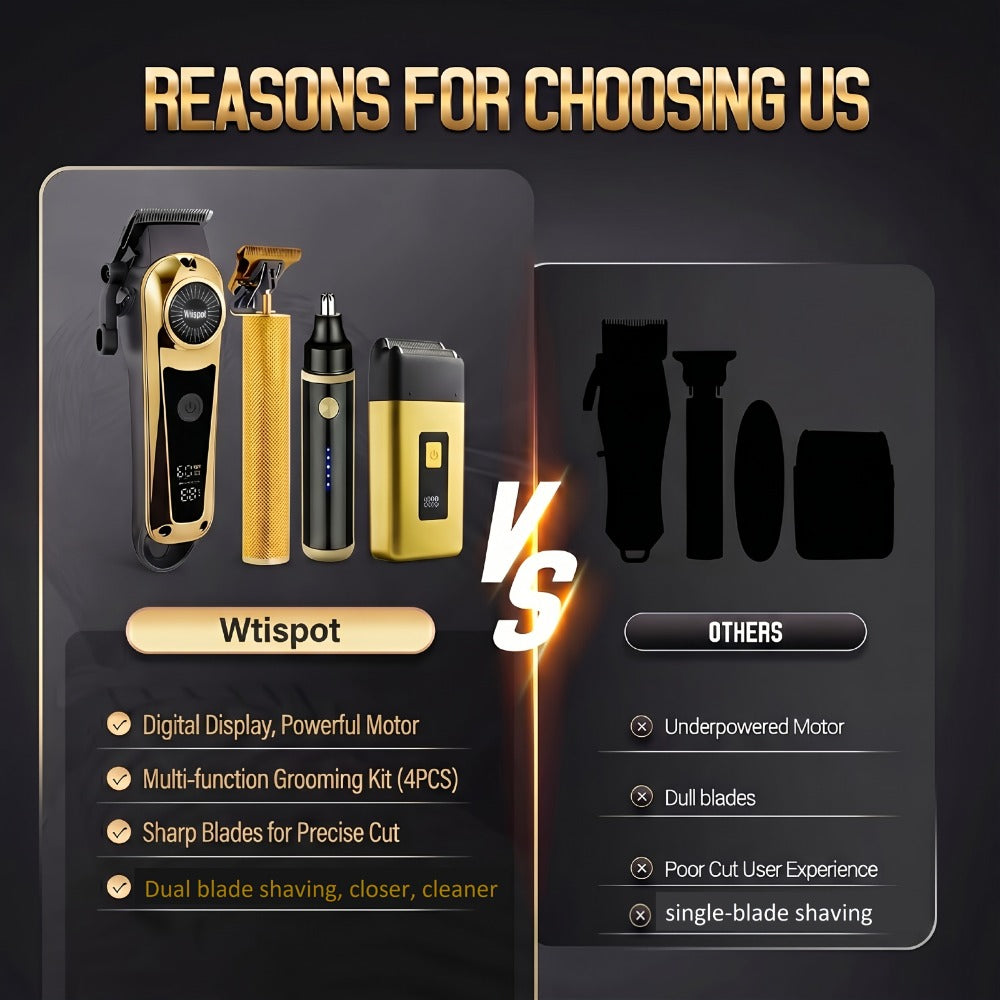 Take Care Of Everything! 2pcs/3pcs/4pcs Men'S Electric Hair Clipper, Nose Hair Clipper, Shaver Set - Wireless USB Charging Professional Hair Clipper Set With Lithium Battery - His Ideal Gift, Christmas, Valentine'S Gift| Fashionable Golden Design!