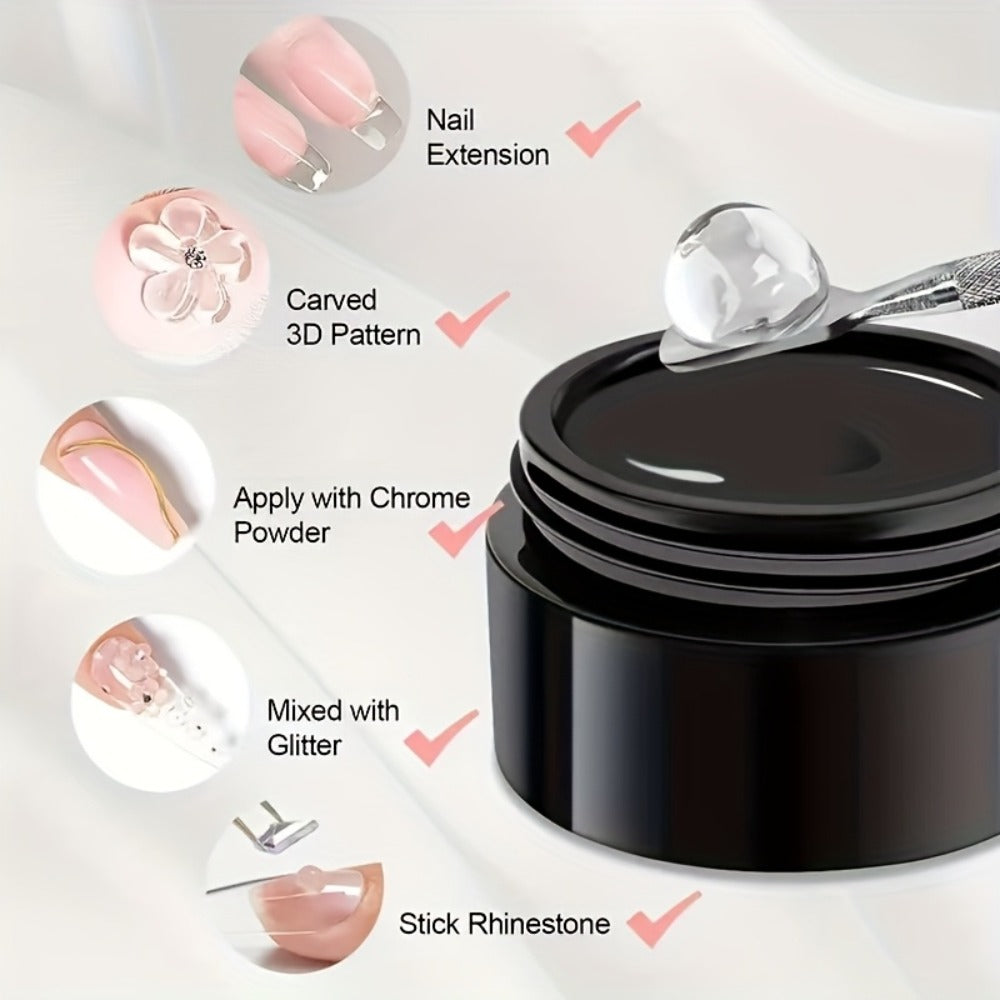 RINO 5pcs/Set Solid Gel Builder for Nails Starter Kit Clear Nude Nail Extension 3D Gel Nail Art Nail Glue for Acrylic Nails Rhinestone Gel Sculpture Molding Gel Hard Gel with Flower Molds Sculpting Brush