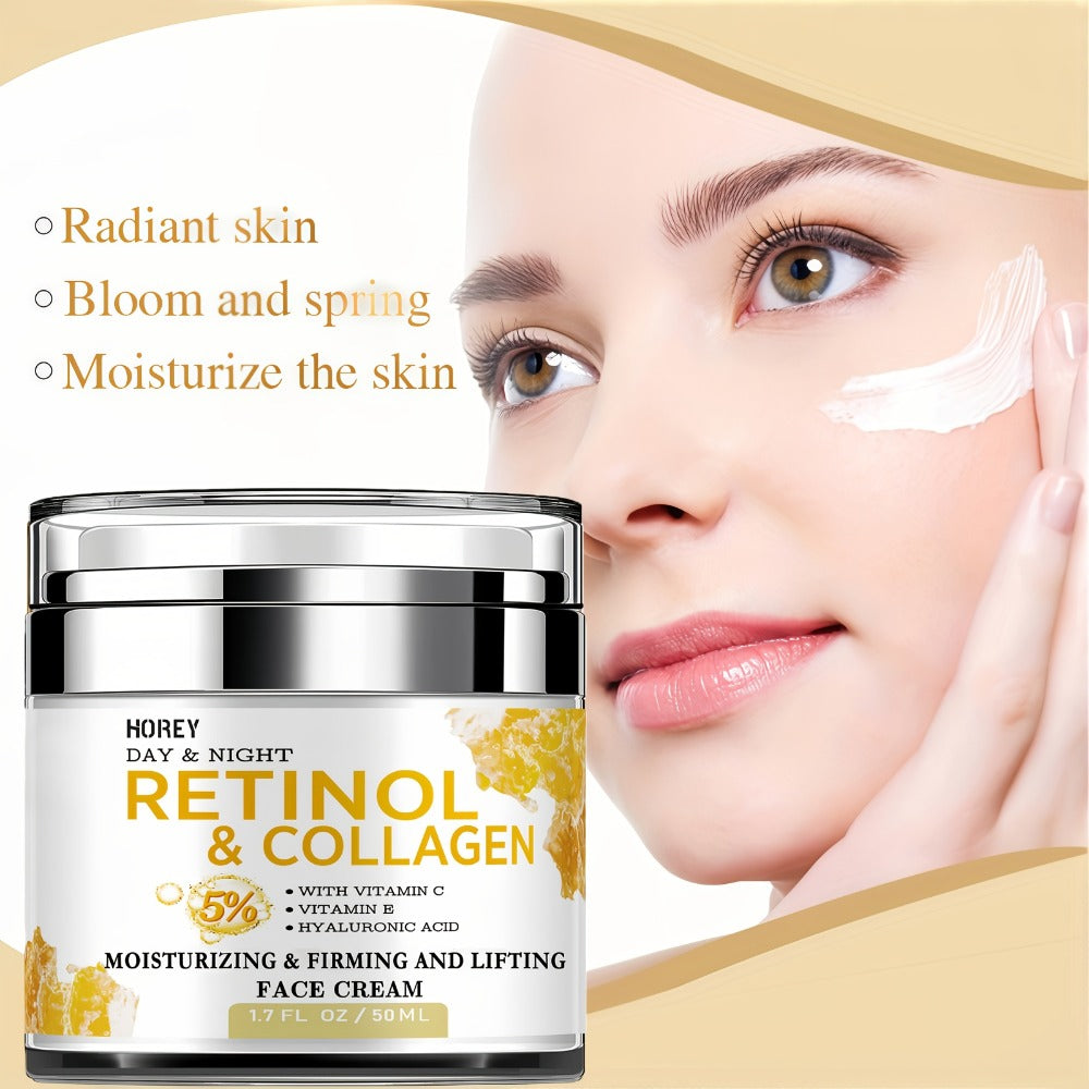 50g Retinol and Hyaluronic Acid Cream, Skincare Facial Moisturizer, Smoothes Fine Lines, Firms Skin Care for Neck, Instant Lift and Brightening, Day and Night Daily Moisturizer, Suitable for Dry, Rough Skin, Youthful Radiance