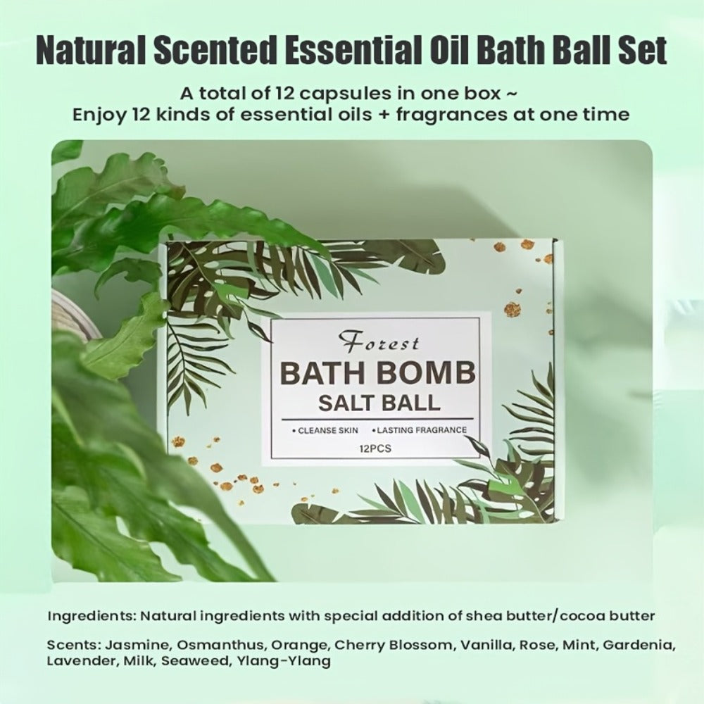 12pcs Extra-Large Bubble Bath Bomb Gift Set Large Capacity Mixed Essential Oil Bubble Salt Bath Balls, Featuring 12 Different Aromatic Scents| Ideal For Christmas GIft or Birthday Gift