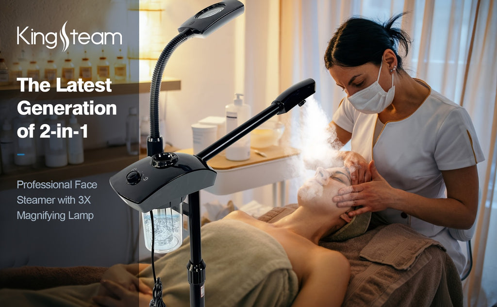 Professional Facial Steamer, 2-In-1 Ozone Facial Steamer on Wheels with 3X Magnifying Lamp, Time Preset Function Design for Face Sauna Spa Personal Care Use at Home, Valentine'S Gifts, Valentine'S Day Gift for Her