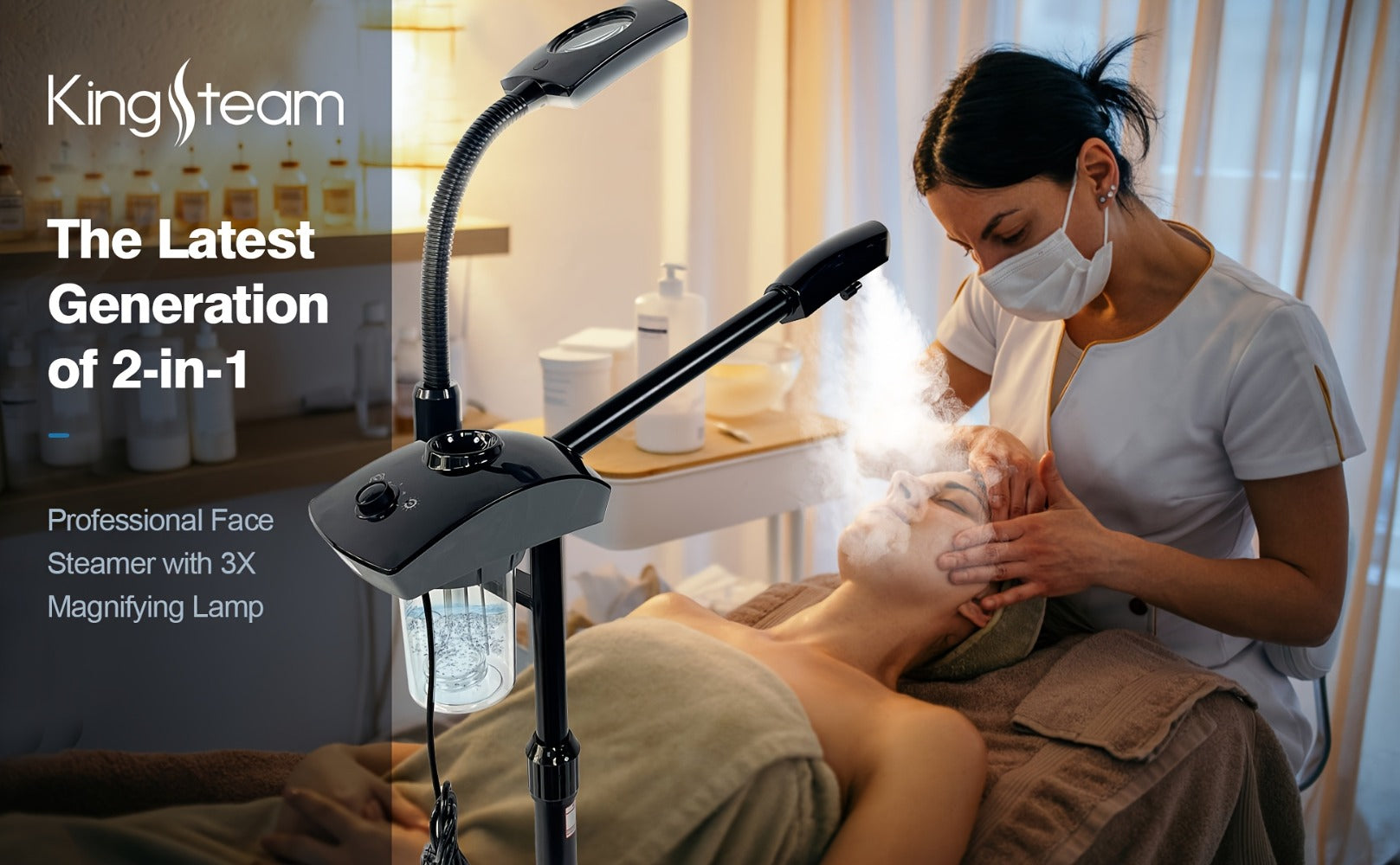 Professional Facial Steamer, 2-In-1 Ozone Facial Steamer on Wheels with 3X Magnifying Lamp, Time Preset Function Design for Face Sauna Spa Personal Care Use at Home, Valentine'S Gifts, Valentine'S Day Gift for Her