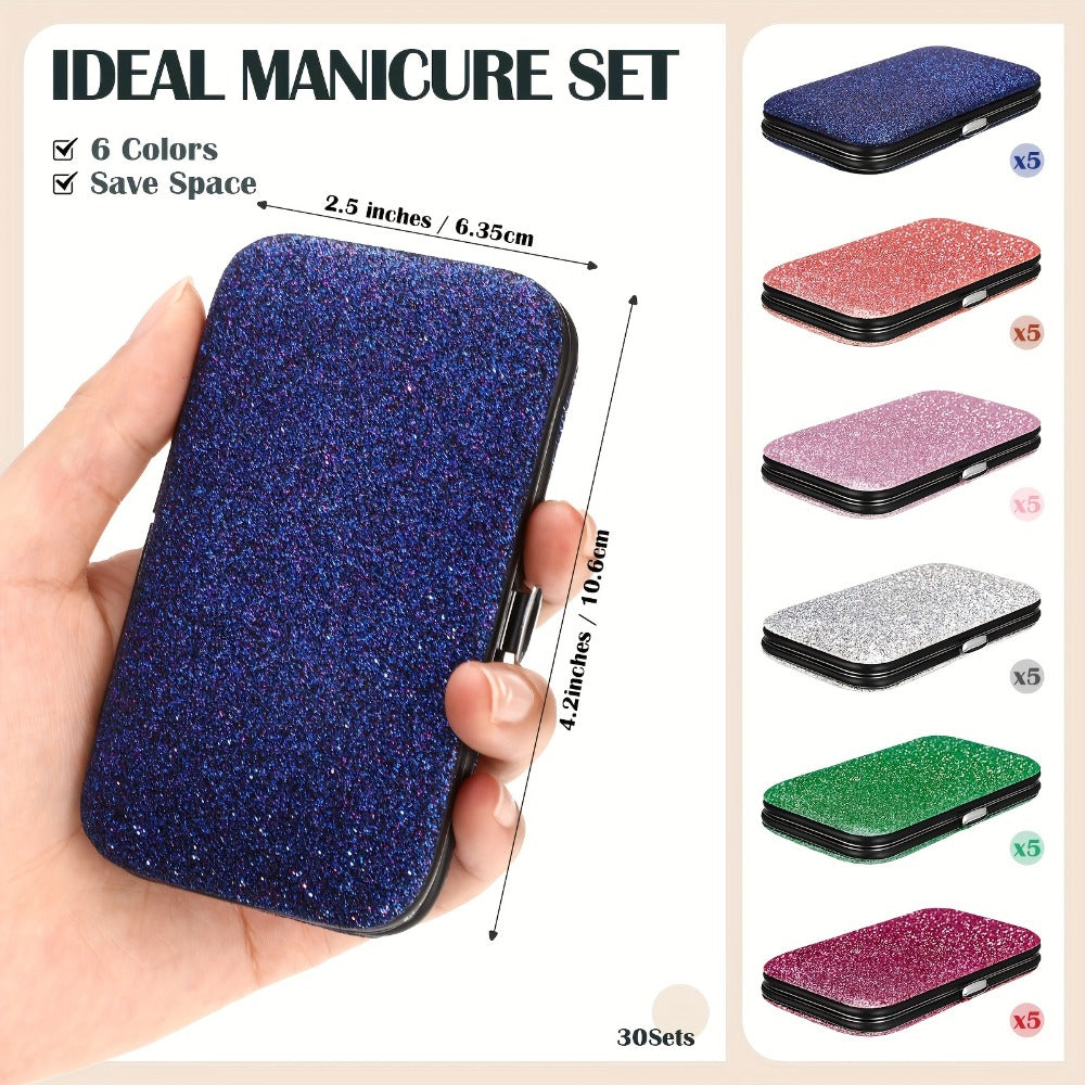 30 Sets Bulk Gifts for Women Manicure Set Bulk Professional Nail Care Kit Nail Clippers Kit 8in 1 Stainless Steel Pedicure Set with Travel Case for Women Men (Fine Glitter)