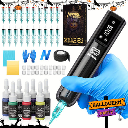Wireless Rotary Tattoo Pen Machine Neebol Cordless Tattoo Gun with Screen Display Lightweight Upgraded Design with Cartridge Needles for Beginners & Artists